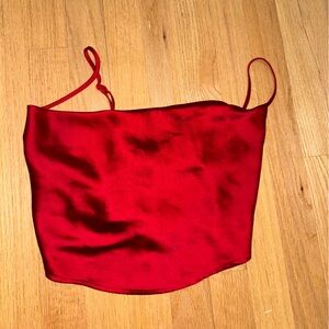 Red satin crop top
